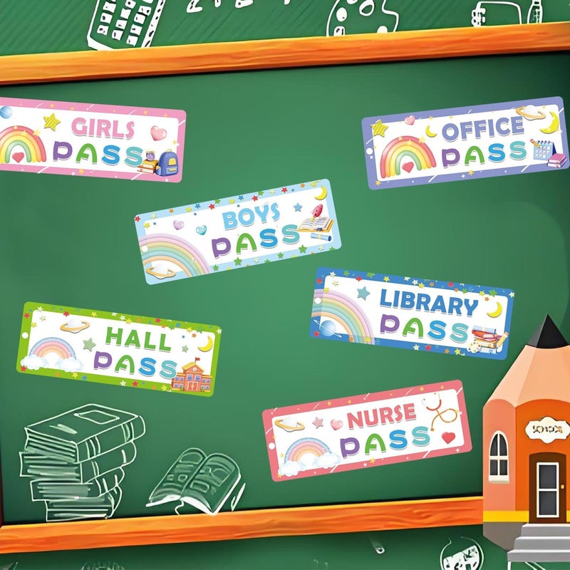 Well Tile 6pcs Rainbow Magnetic Hall Passes Classroom Must Haves Reusable Waterproof Pass Card Office Pass Library Pass Nurse Pass for Classrooms Elementary - Image 3